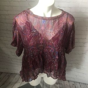 FREE PEOPLE Sheer lined high-low SHORT SLEEVE TOP
